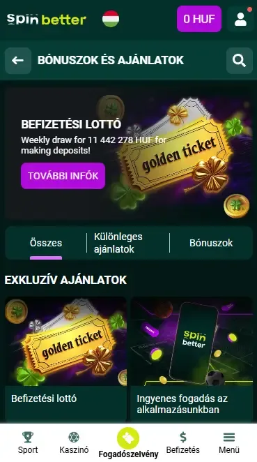 Spinbetter Magyarország befizetési bónuszok