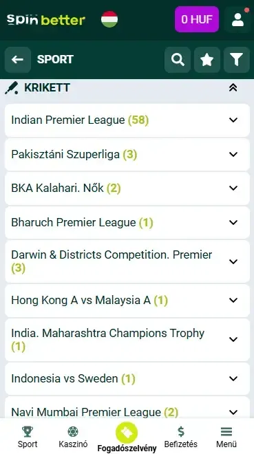 Spinbetter Magyarország krikettmérkőzések és események