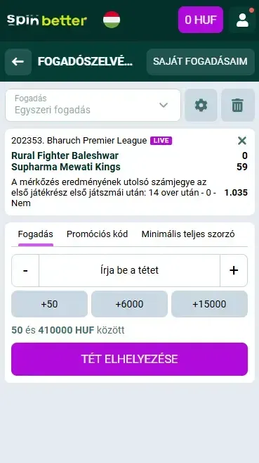 Spinbetter Magyarország: Krikett fogadószelvény