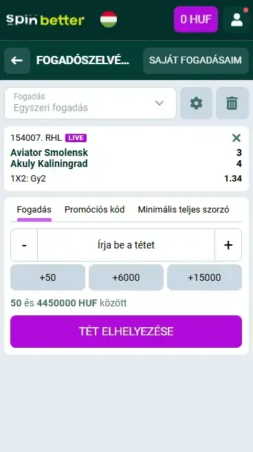 Spinbetter Magyarország: Jégkorong-fogadószelvény