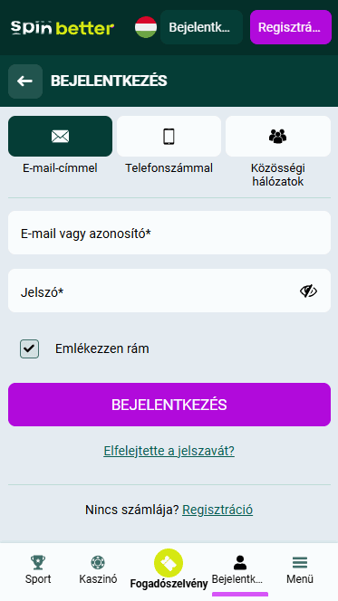 Spinbetter Bejelentkezés e-maillel