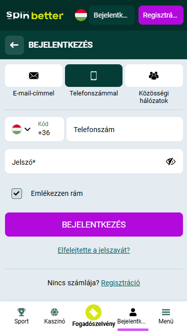 Spinbetter Bejelentkezés telefonszámmal