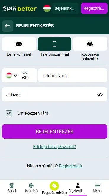 Spinbetter magyarországi bejelentkezés telefonszámmal