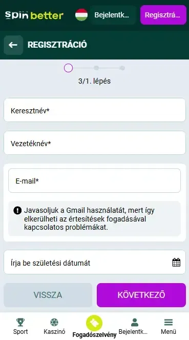 Spinbetter egykattintásos regisztráció Magyarországon
