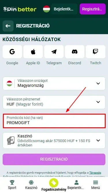 Spinbetter Magyarország promóciós kód