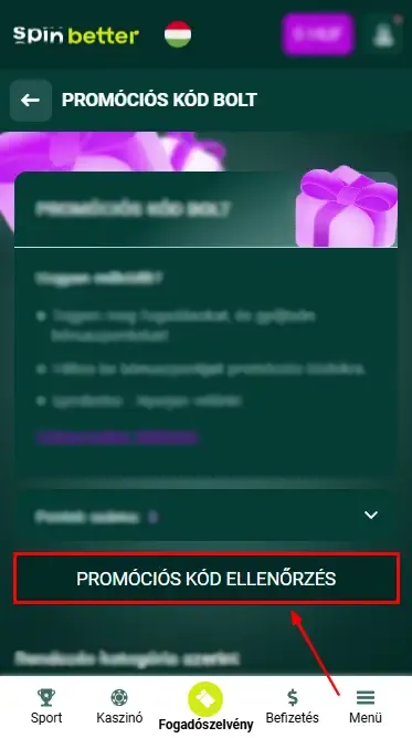 Spinbetter Magyarország: Promóciós kód ellenőrzése