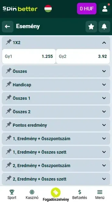 Spinbetter Magyarország fogadási piacok