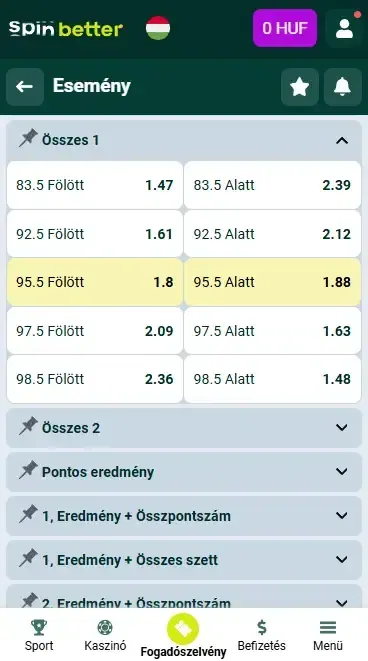 Spinbetter Magyarország Röplabda – összpontszám és hendikep