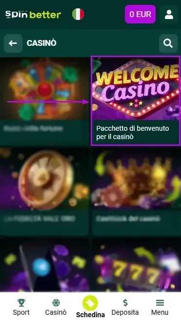 Pacchetto di Benvenuto del Casinò Spinbetter Italia