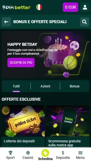 Bonus sul deposito Spinbetter Italia