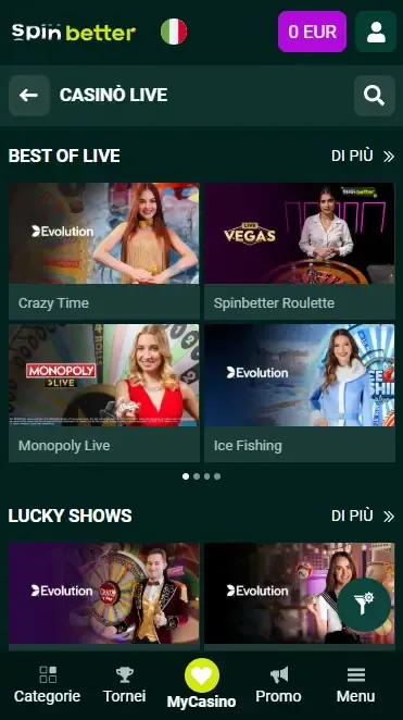 Spinbetter Italia: Casinò Live