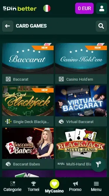 Spinbetter Italia: Giochi di carte