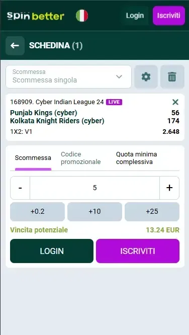 Spinbetter Italia: Schedina Scommesse Cricket