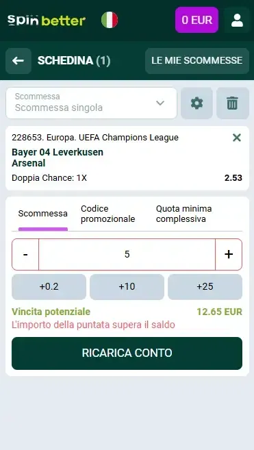 Inizia a scommettere su Spinbetter