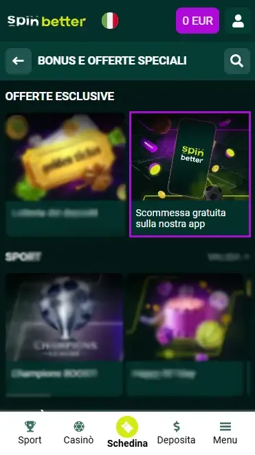 Bonus scommessa gratuita Spinbetter Italia