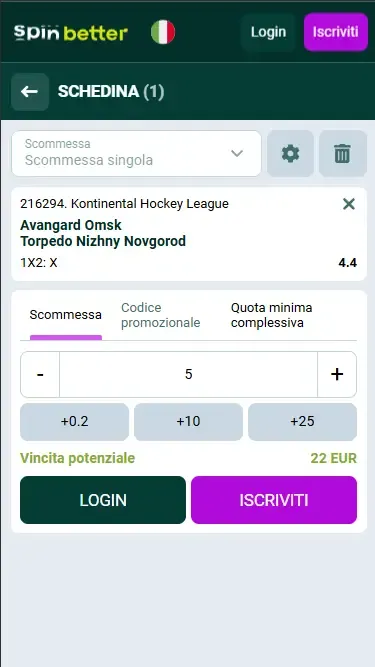 Schedina scommesse hockey Spinbetter Italia