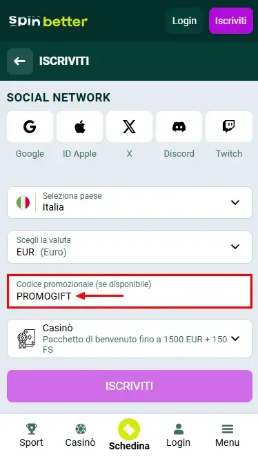 Codice promo Spinbetter Italia