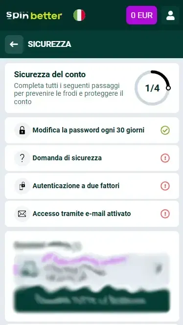 Spinbetter Italia: Protezione dell'account