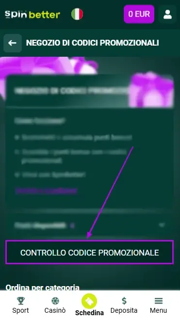 Spinbetter Italia: Verifica del Codice Promo