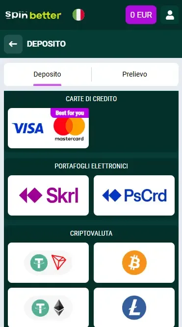 Metodi di deposito Spinbetter Italia