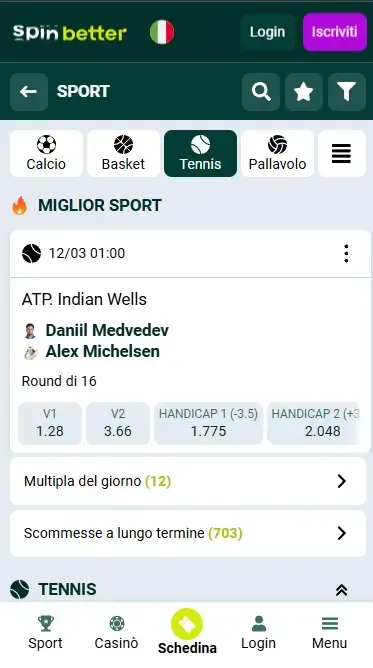 Eventi di tennis Spinbetter Italia