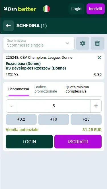 Spinbetter Italia Schedina Scommesse Pallavolo