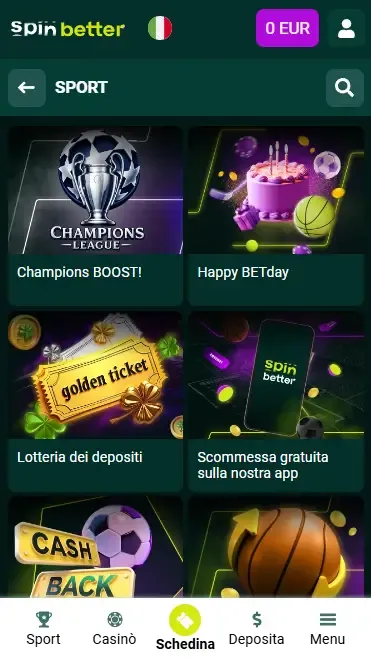 Spinbetter Italia: Bonus Sport