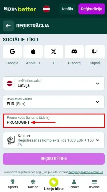 Spinbetter Latvija reklāmas kods