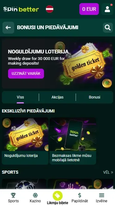 Spinbetter Latvija – iemaksu bonusi