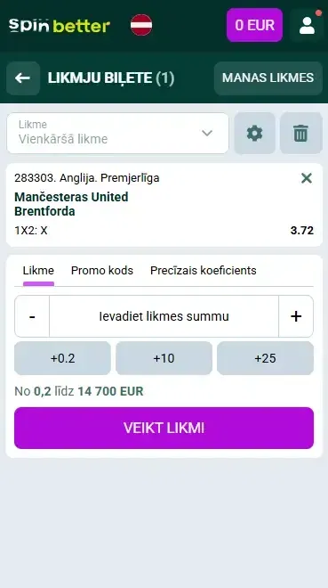 Sāciet veikt likmes Spinbetter