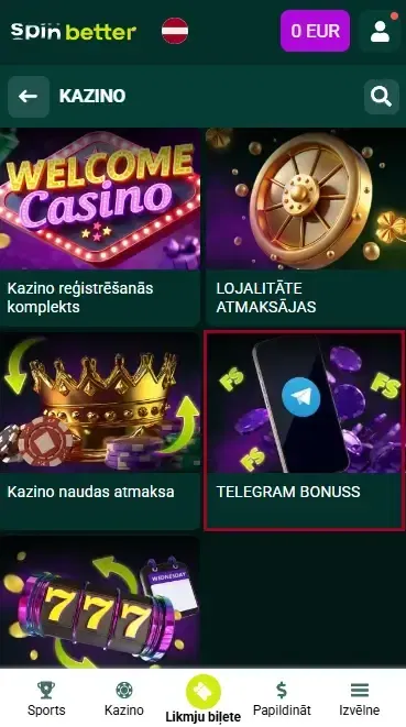Telegram akcija Spinbetter Latvijā