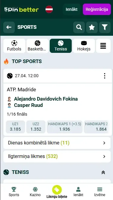Spinbetter Latvijas tenisa notikumi