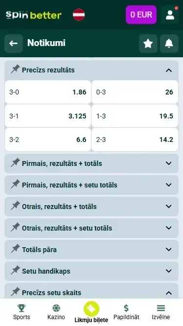 Spinbetter Latvija – precīzs rezultāts (volejbols)