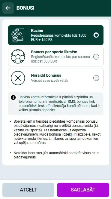 Spinbetter sveiciena bonusi Latvijā