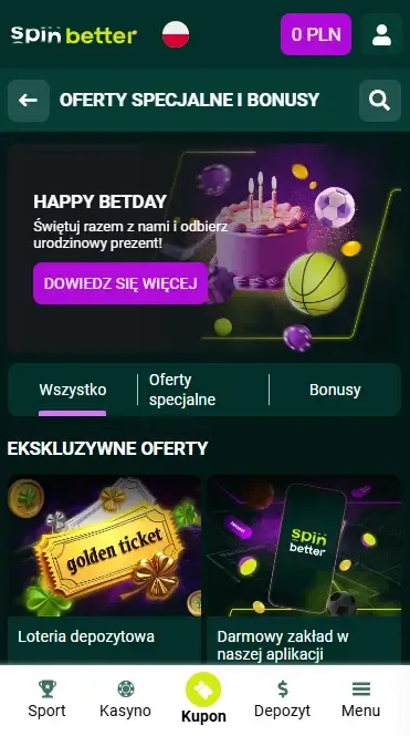 Bonusy od depozytu Spinbetter Polska