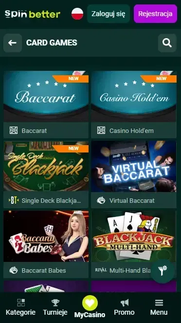 Spinbetter Polska: Gry karciane