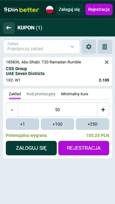 Spinbetter Polska: Kupon zakładów na krykiet