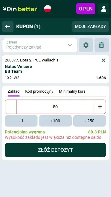 Spinbetter Polska: kupon zakładów eSport