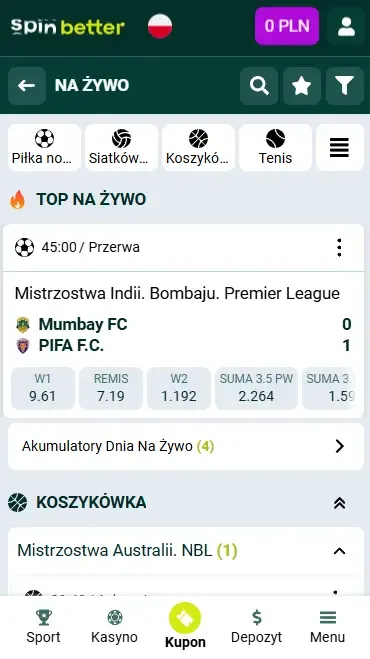 Zakłady na żywo Spinbetter
