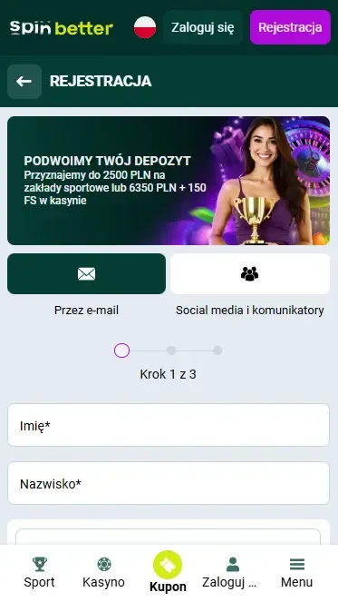 Rejestracja Spinbetter jednym kliknięciem w Polsce