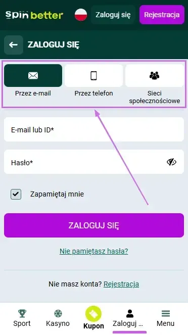 Spinbetter PL: Sposoby logowania
