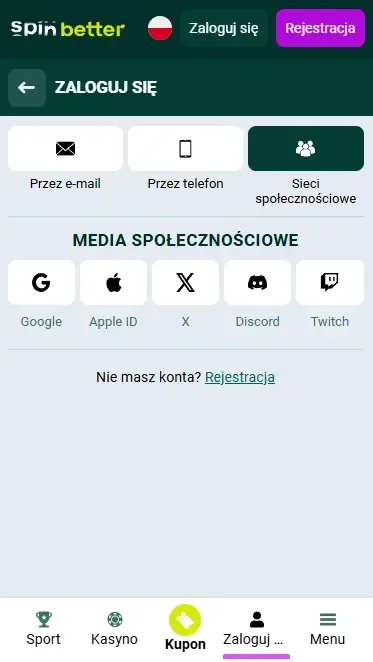 Spinbetter Polska: Logowanie przez sieci społecznościowe