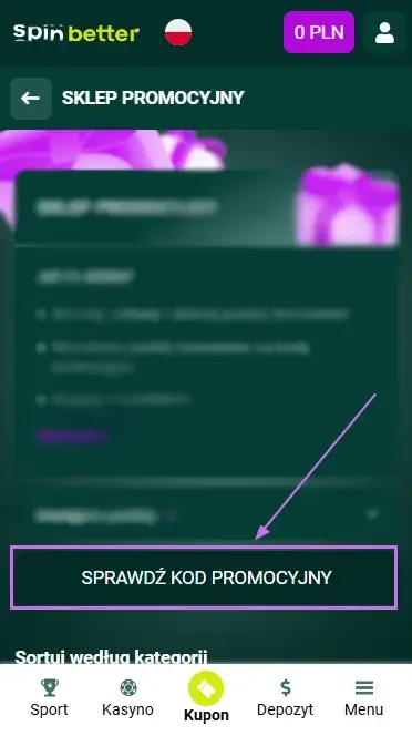 Spinbetter Polska: Sprawdzenie kodu promocyjnego