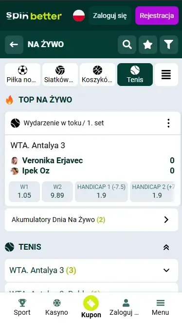 Wydarzenia tenisowe Spinbetter w Polsce
