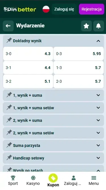Spinbetter Polska Wynik dokładny (siatkówka)