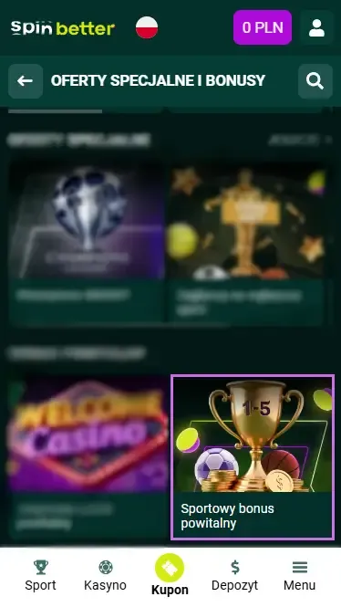 Bonus powitalny Spinbetter PL Sports