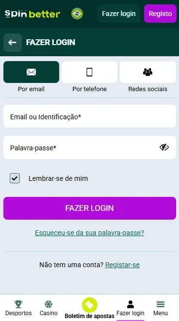 Login na Spinbetter por e-mail na Brasil