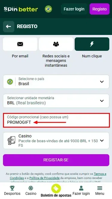 Código Promocional Spinbetter Brasil