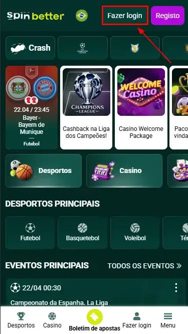 Botão de login do Spinbetter Brasil