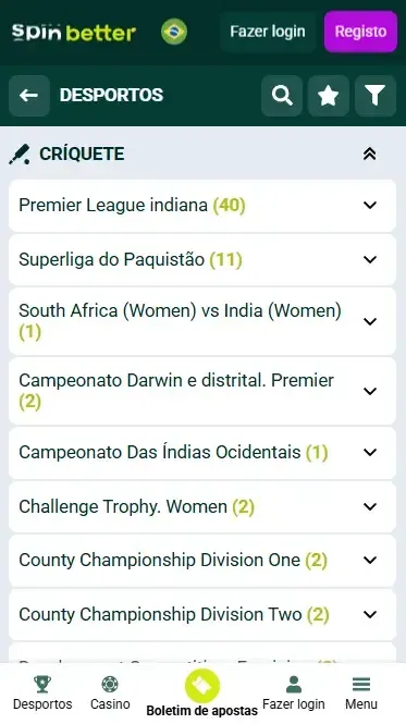 Partidas e eventos de críquete da Spinbetter Brasil
